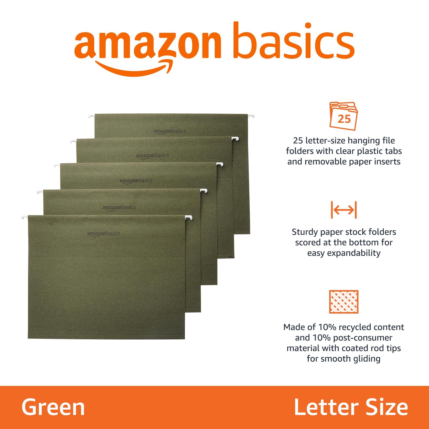 Amazon Basics Hanging File Folders, Letter, 25-Pack