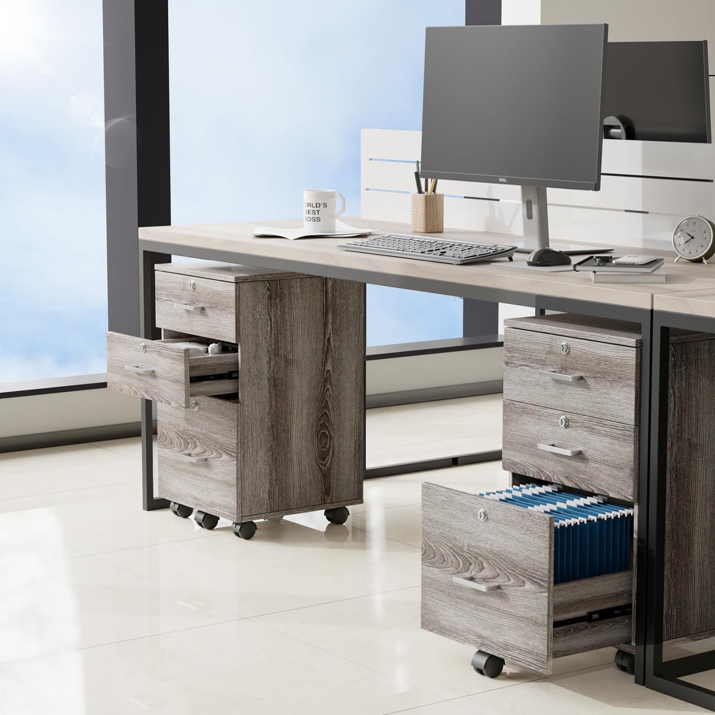 VINGLI 2 Drawer File Cabinet with Lock, Wood Rustic Gray Filing Cabinet