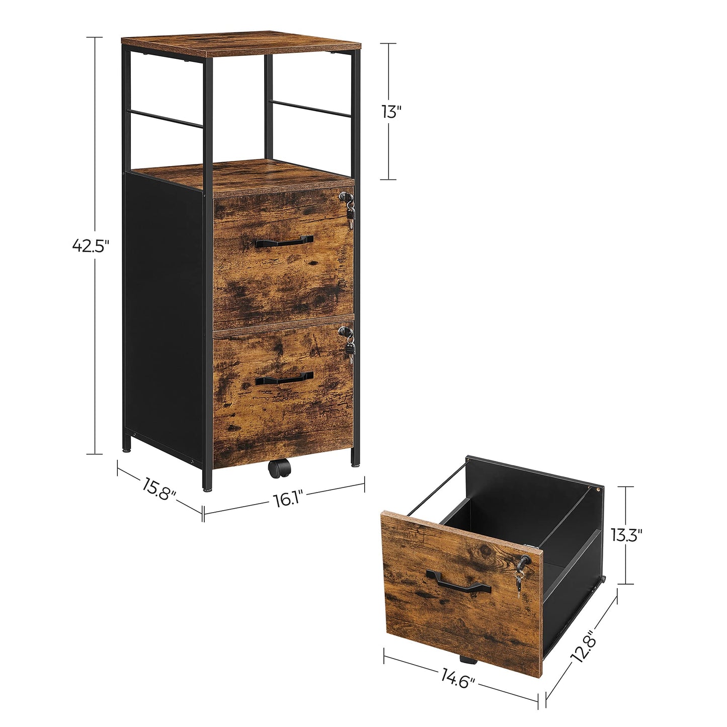 VASAGLE 2-Drawer Rolling File Cabinet, Snow White