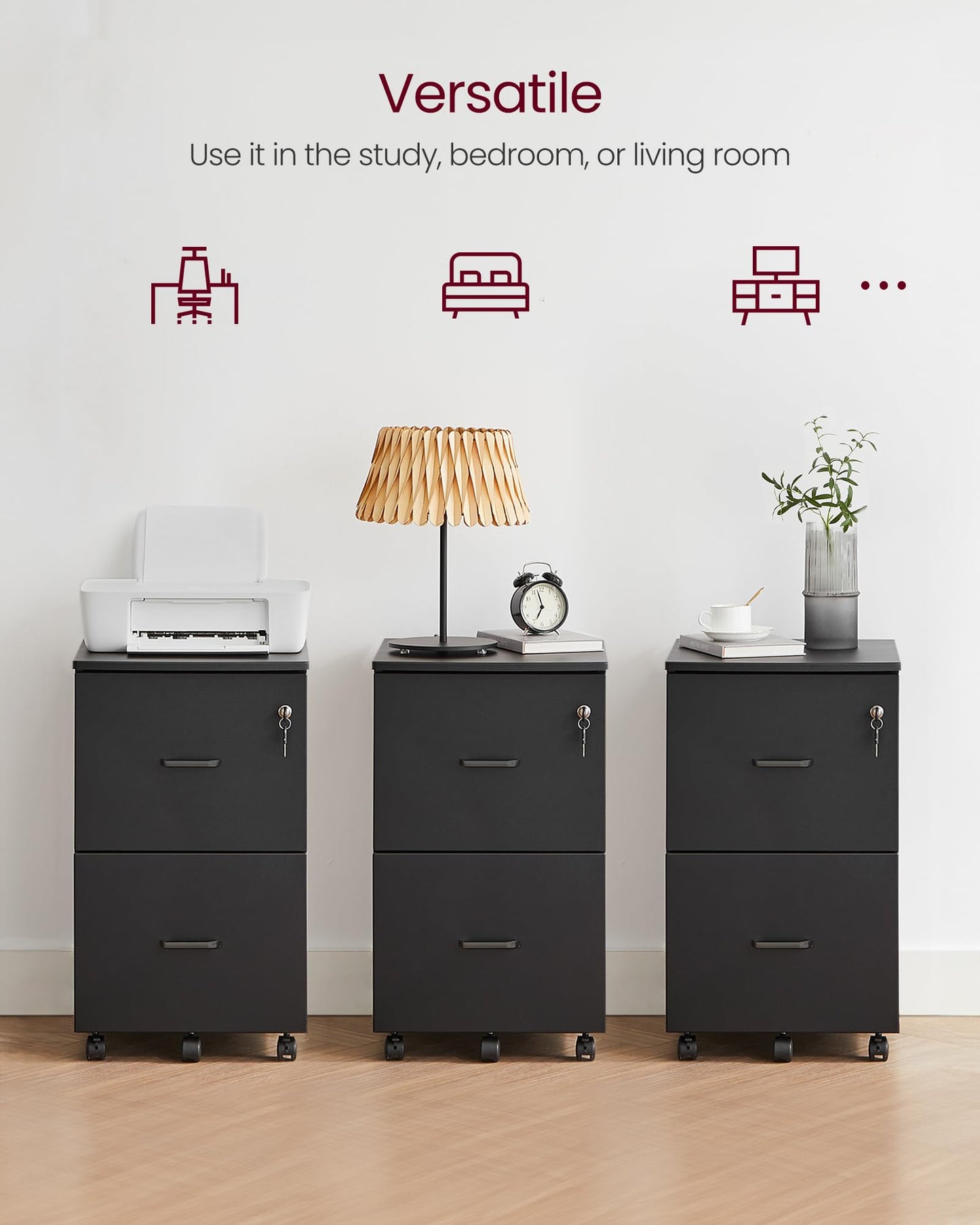 VASAGLE 2-Drawer Rolling File Cabinet, Snow White