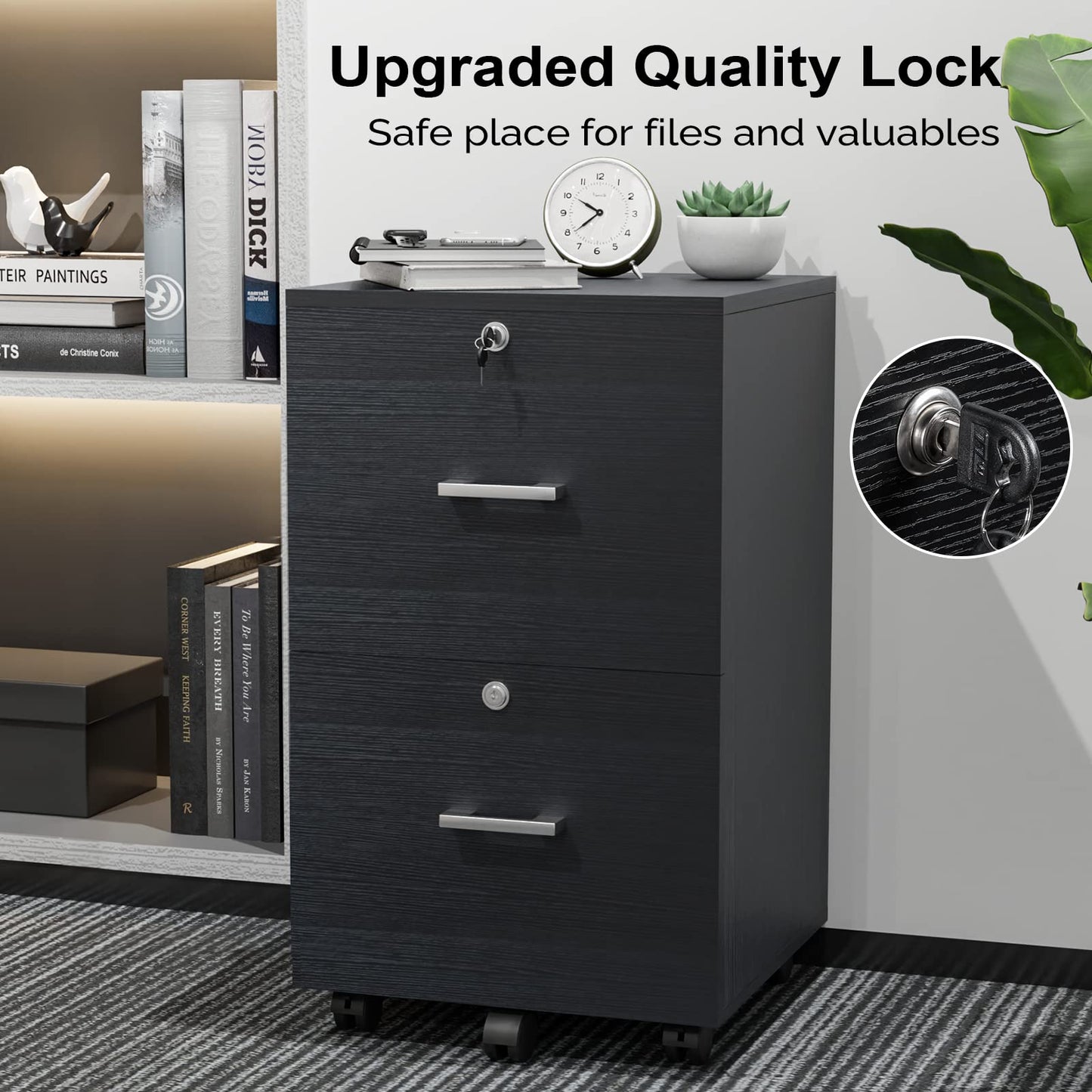 VINGLI 2 Drawer File Cabinet with Lock, Wood Rustic Gray Filing Cabinet
