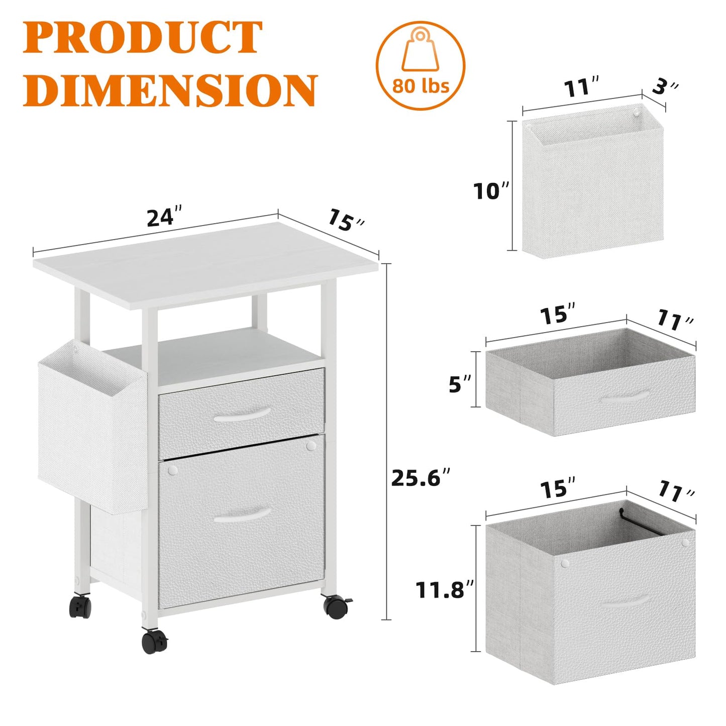2 Drawer File Cabinet with 24'' Extended Desktop