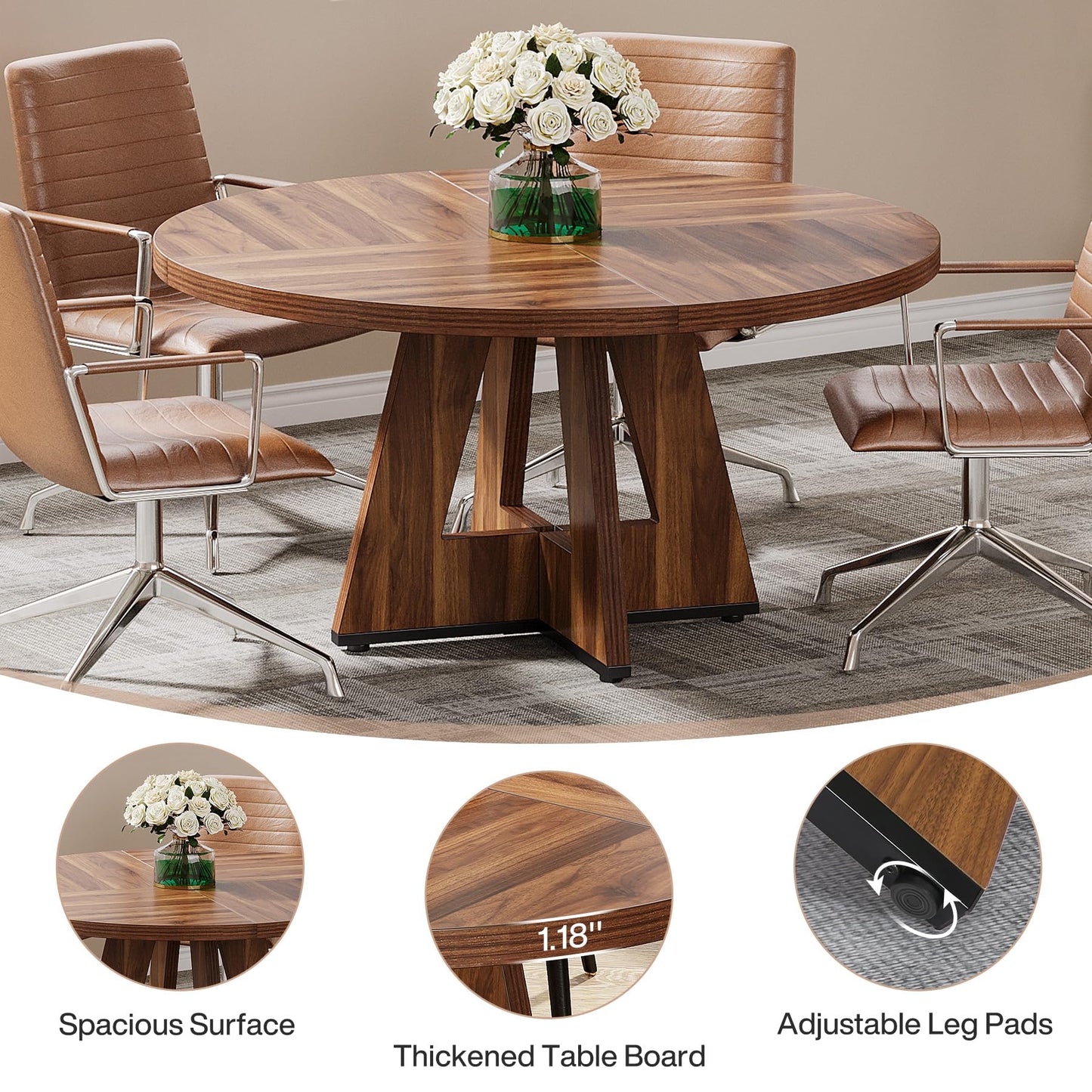 Tribesigns 47-Inch Round Conference Table  Wooden Meeting Room Table