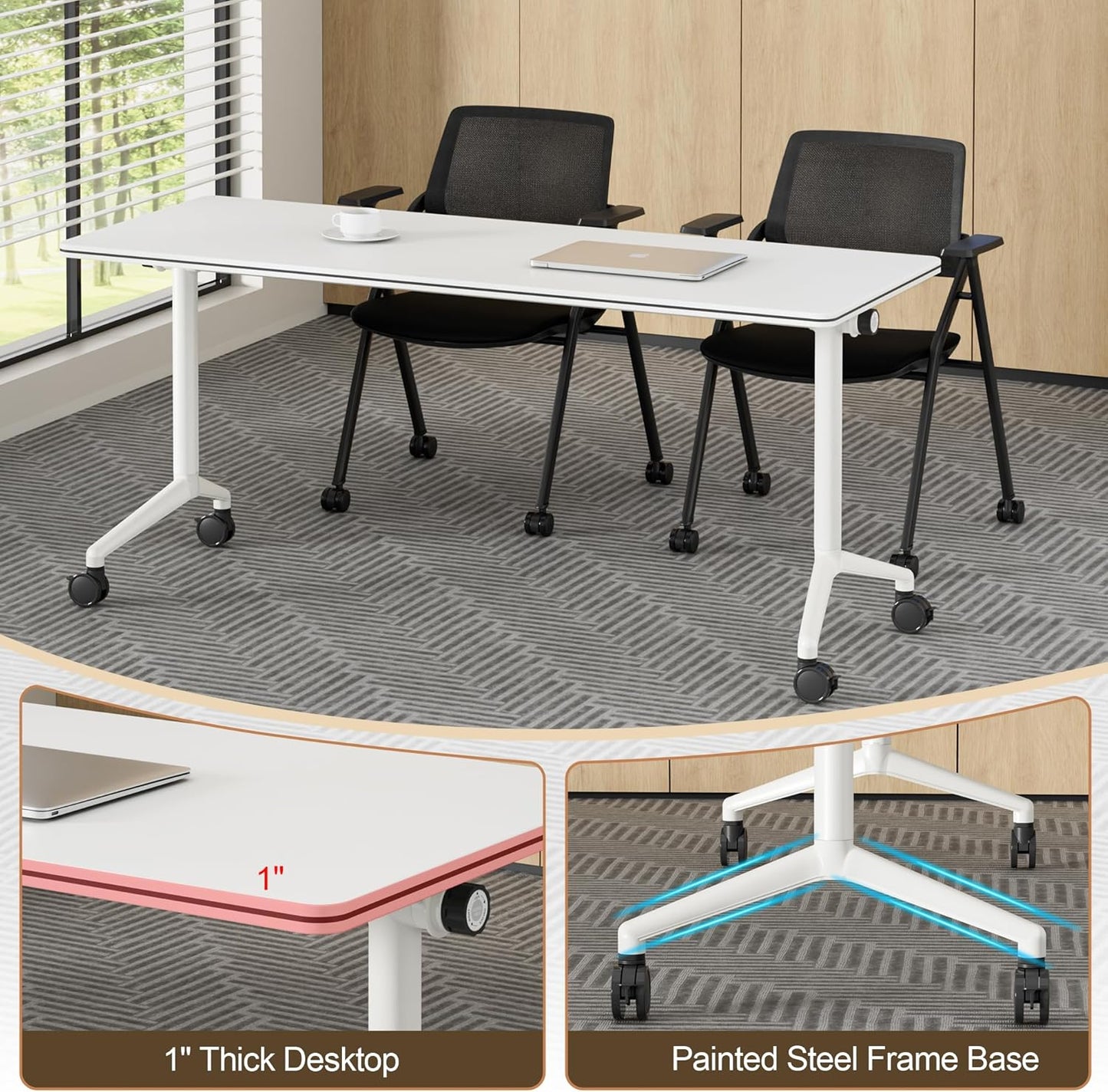 Okeysen Conference Room Table 1 Pack, Modern Folding Training Tables