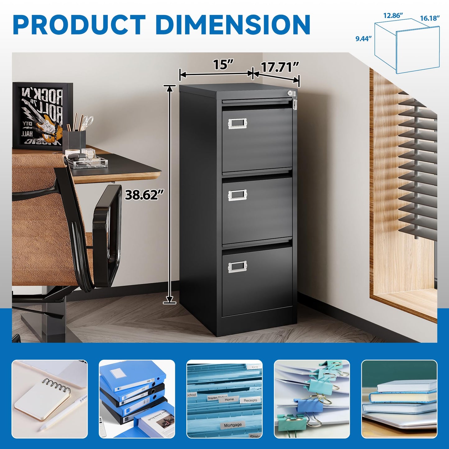 2-Drawer Vertical Locking File Cabinet, Steel, Letter Size