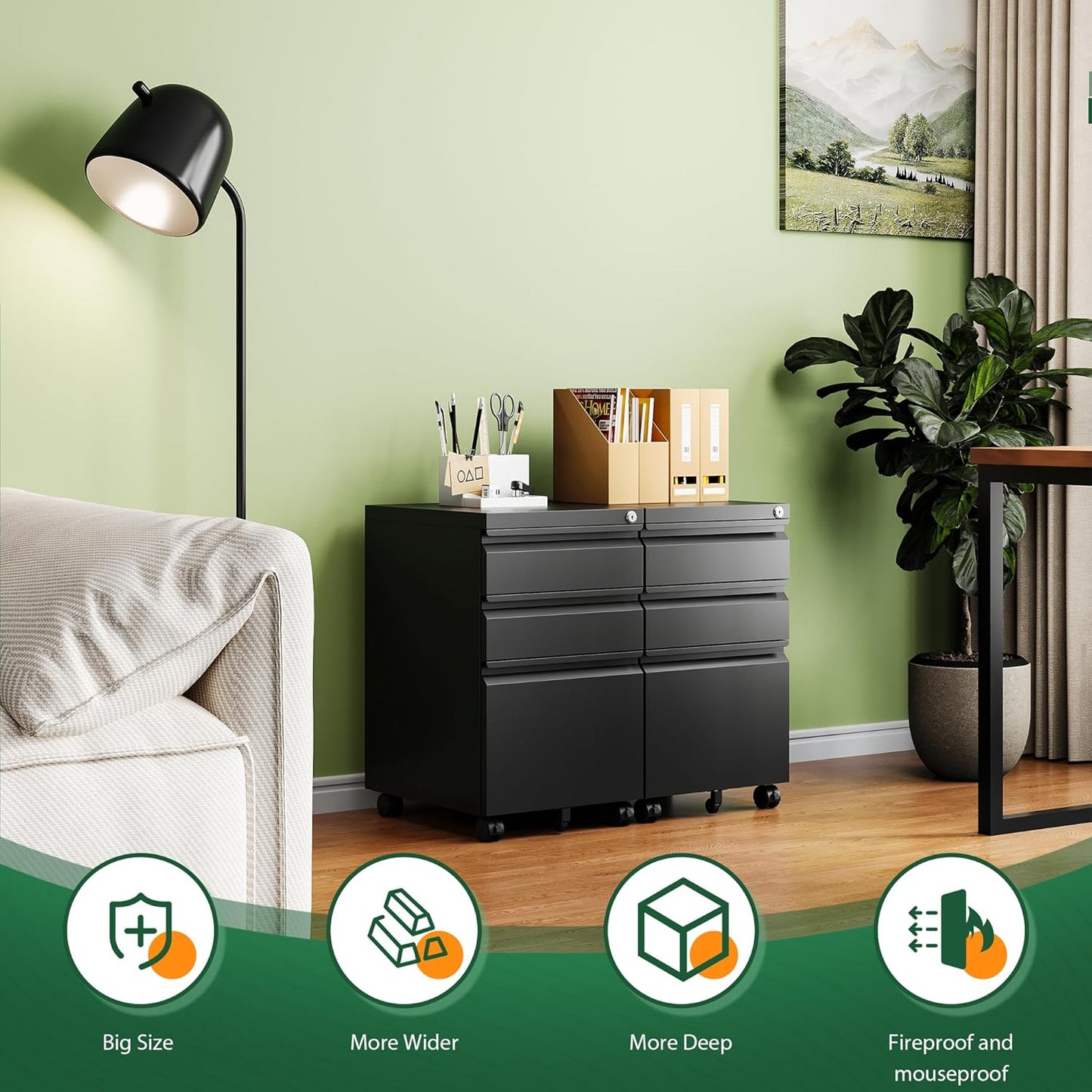 Letaya 3 Drawer Mobile File Cabinet with Lock