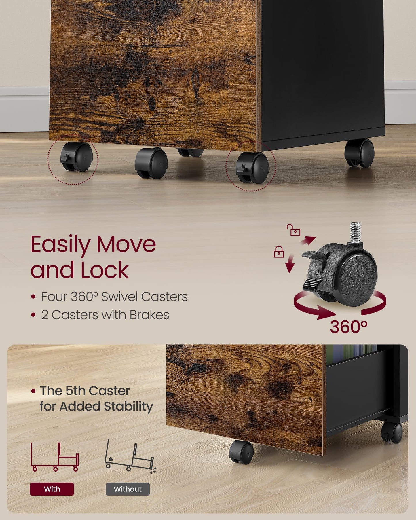 VASAGLE 2-Drawer Rolling File Cabinet, Snow White