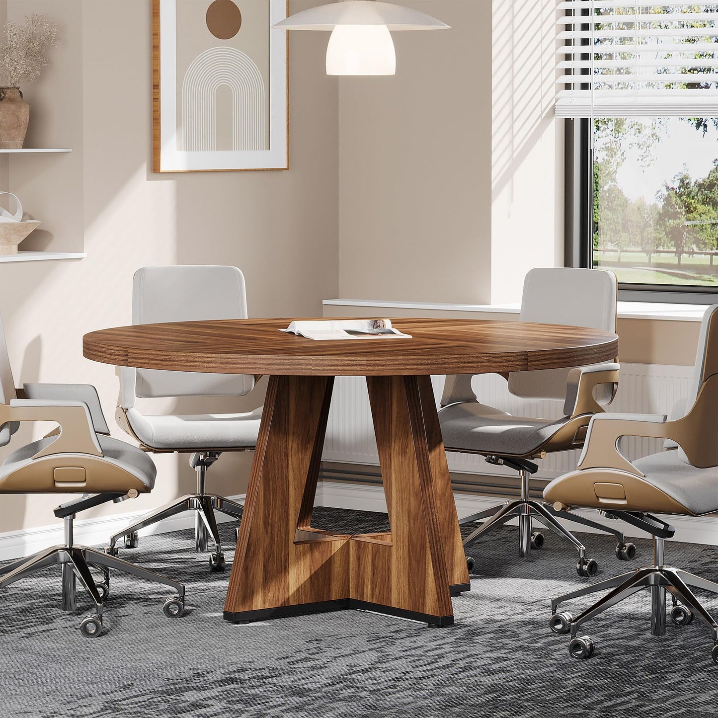 Tribesigns 47-Inch Round Conference Table  Wooden Meeting Room Table