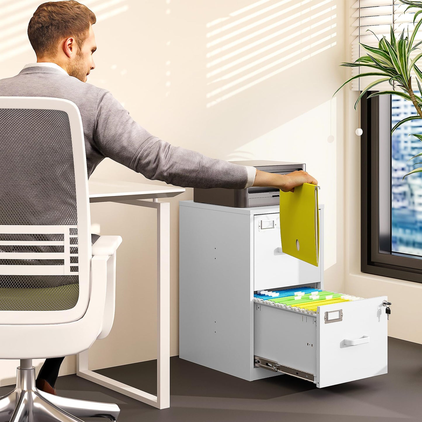 2-Drawer Vertical Locking File Cabinet, Steel, Letter Size
