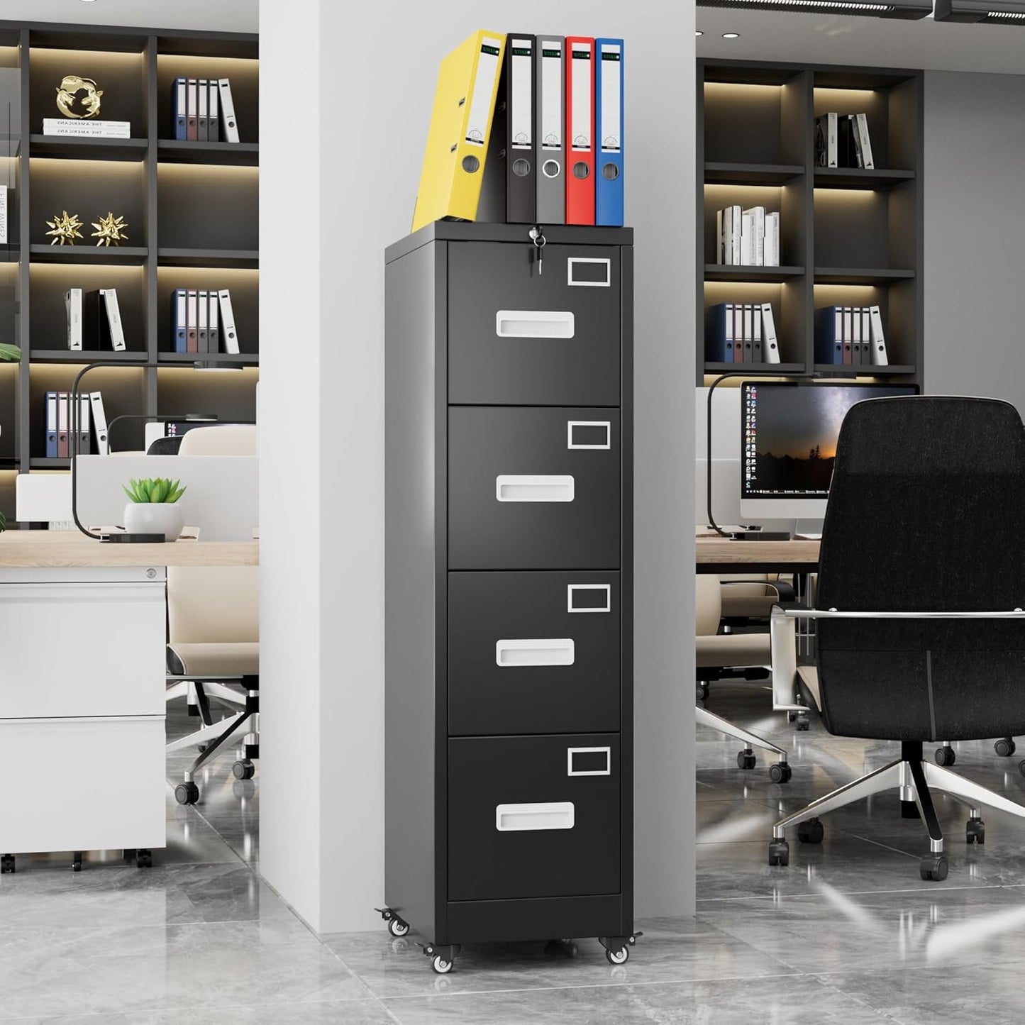 Aobabo 4-Drawer Locking File Cabinet, Black