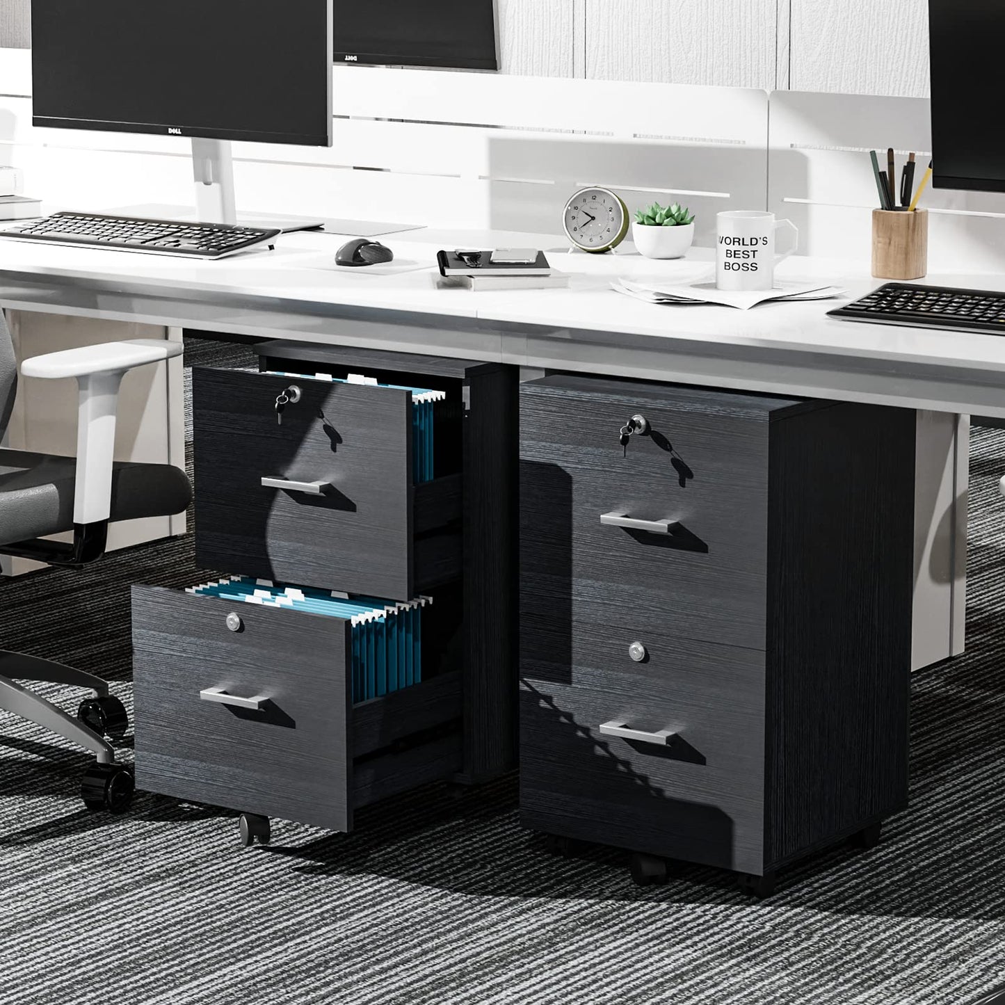 VINGLI 2 Drawer File Cabinet with Lock, Wood Rustic Gray Filing Cabinet