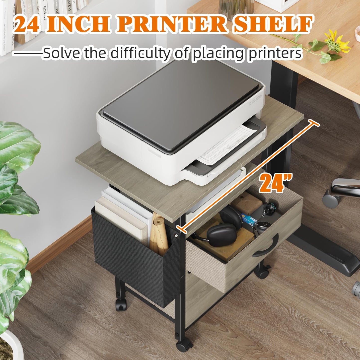 2 Drawer File Cabinet with 24'' Extended Desktop