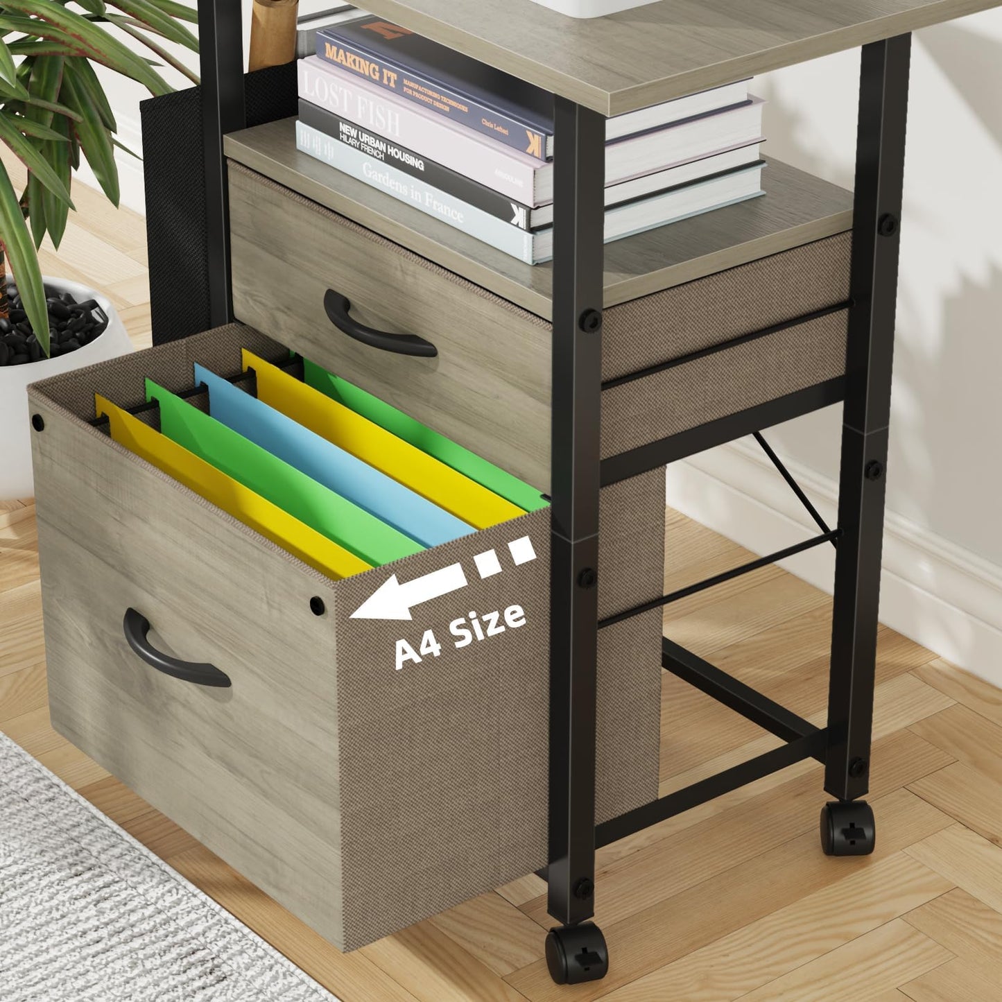2 Drawer File Cabinet with 24'' Extended Desktop