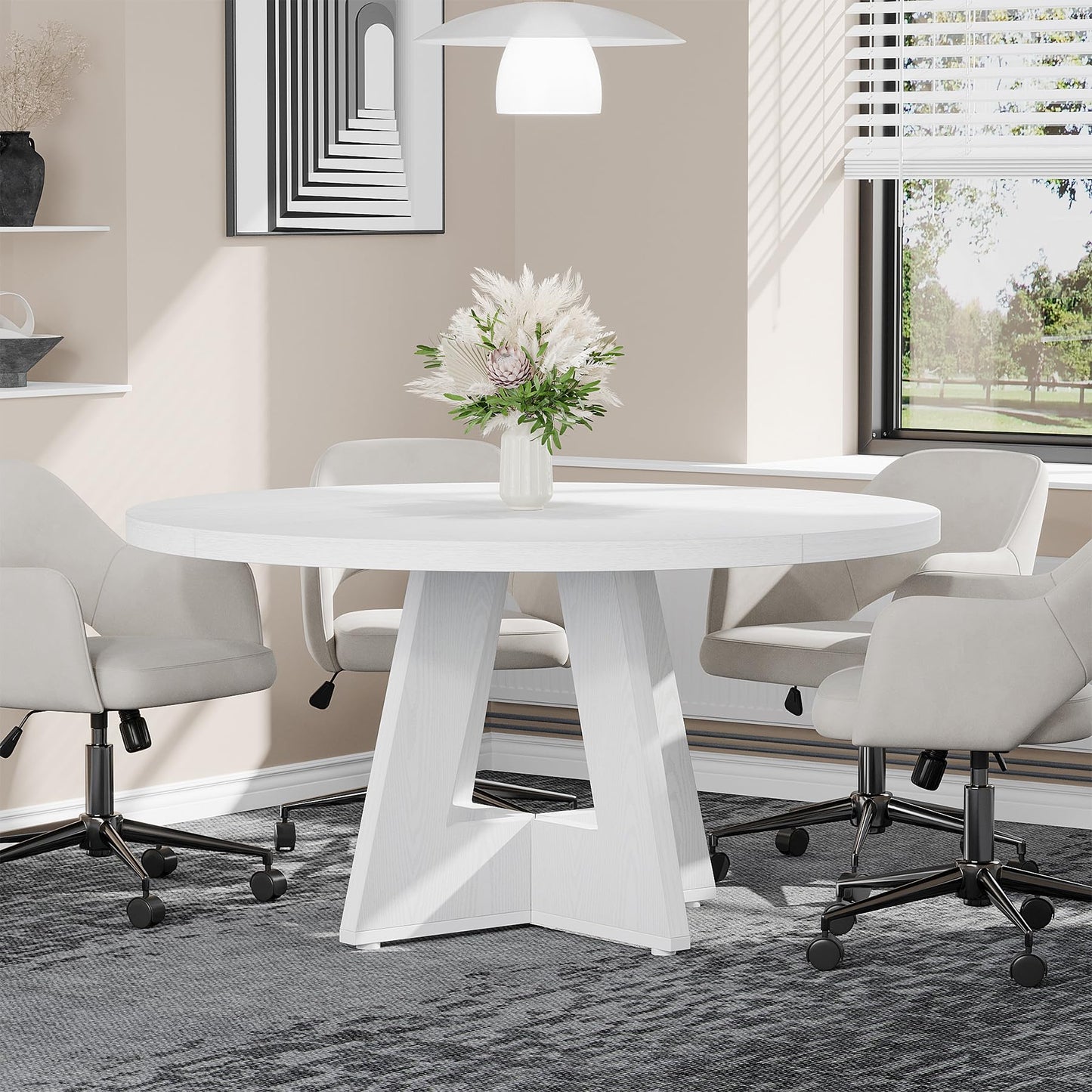 Tribesigns 47-Inch Round Conference Table  Wooden Meeting Room Table