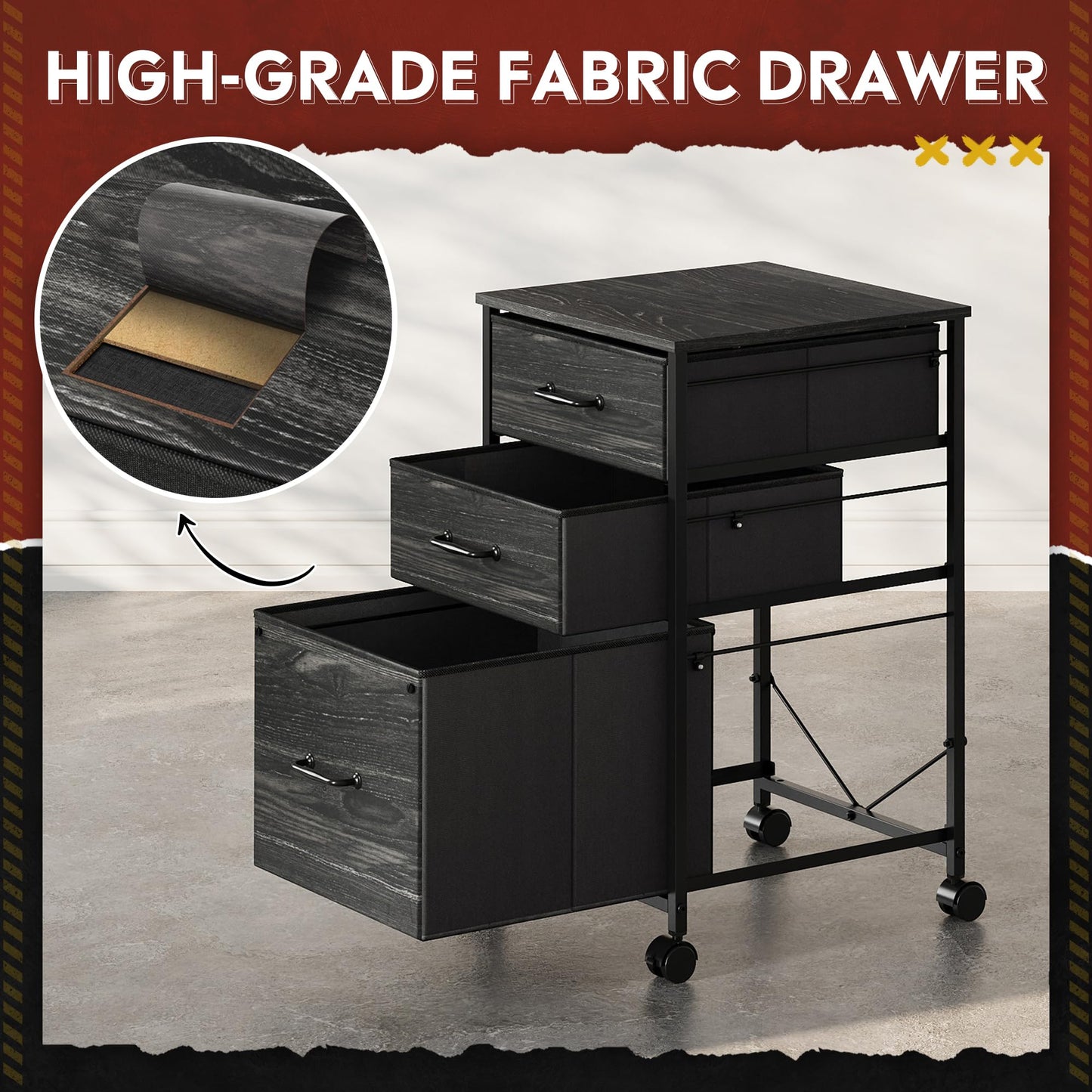 DEVAISE Mobile File Cabinet, Rolling Printer Stand with 3 Drawers