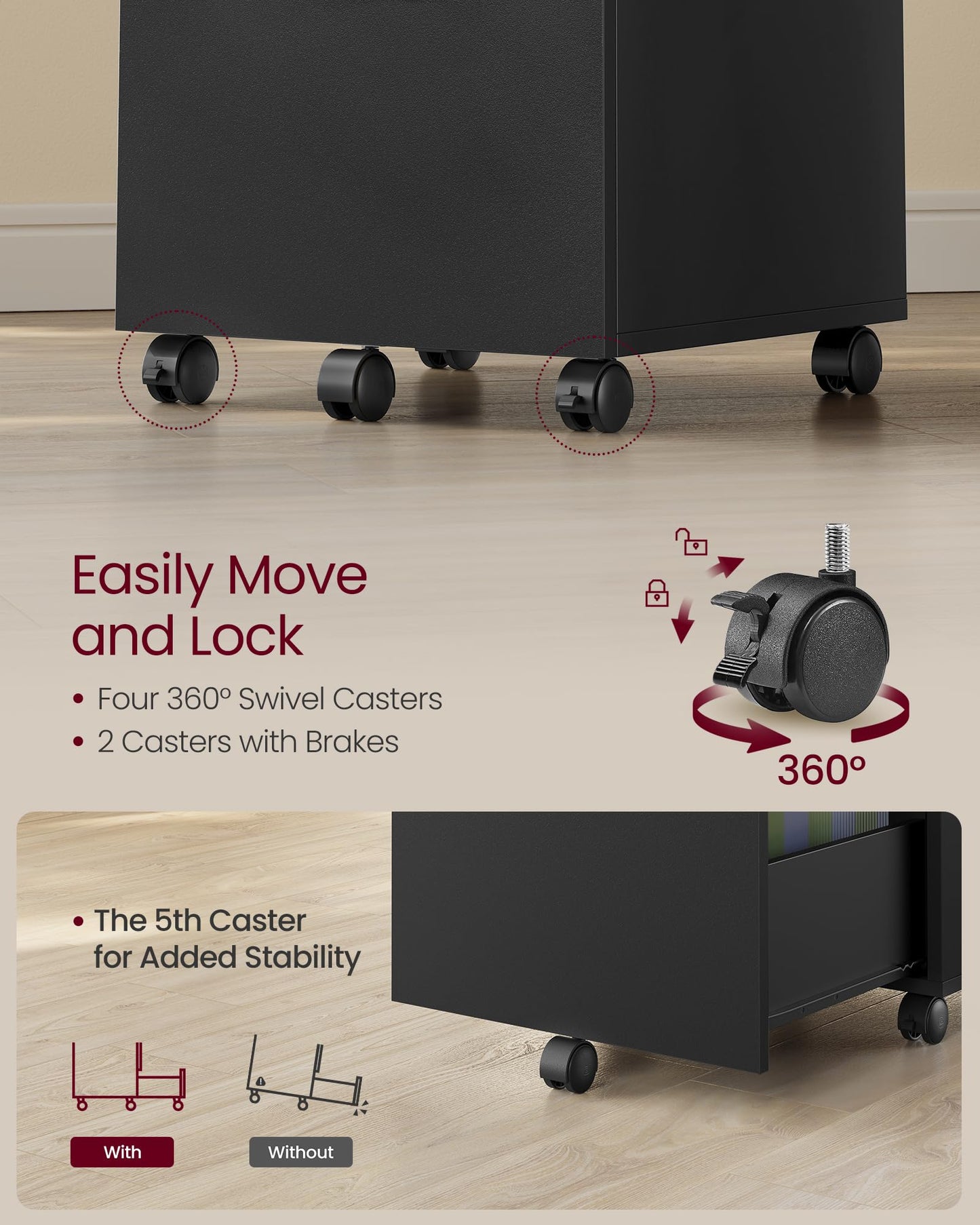 VASAGLE 2-Drawer Rolling File Cabinet, Snow White