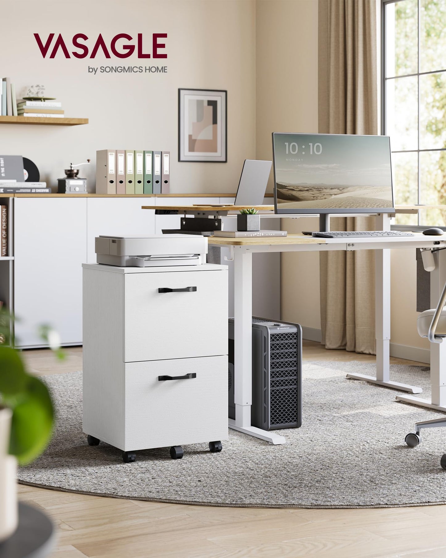 VASAGLE 2-Drawer Rolling File Cabinet, Snow White