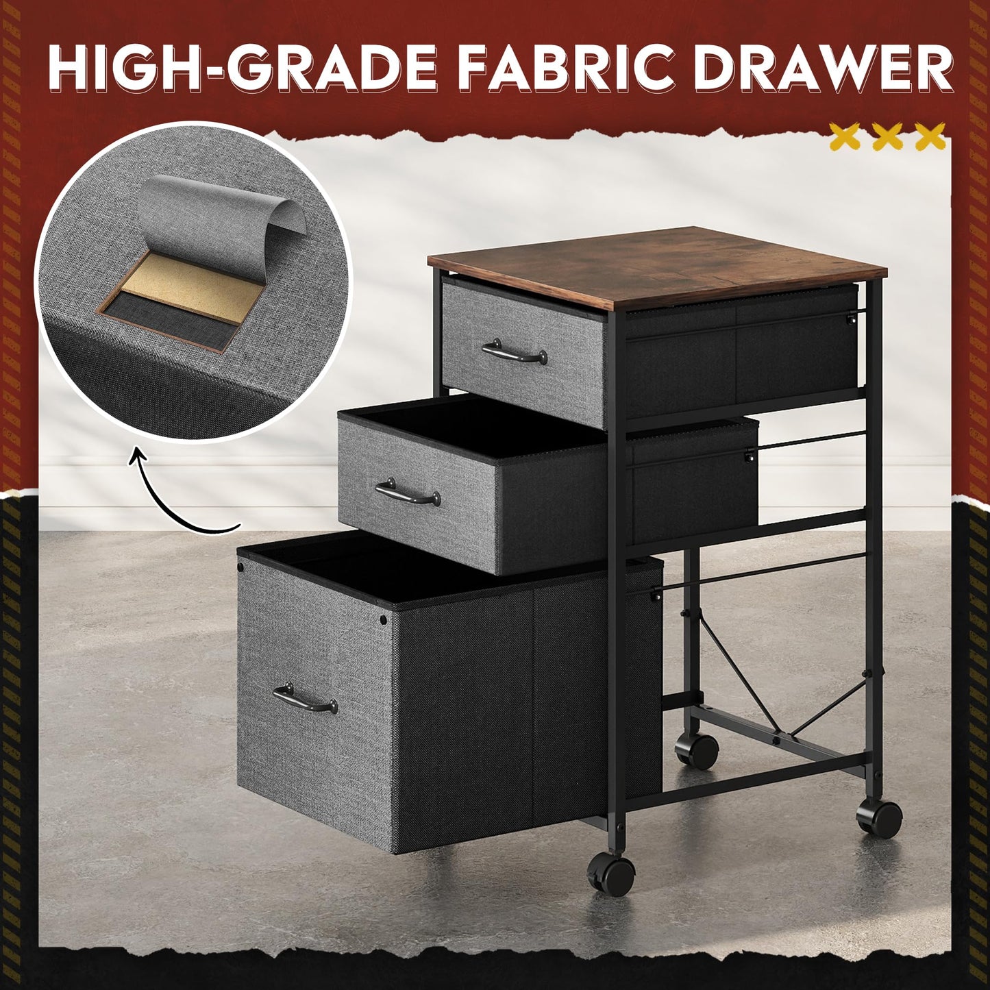 DEVAISE Mobile File Cabinet, Rolling Printer Stand with 3 Drawers