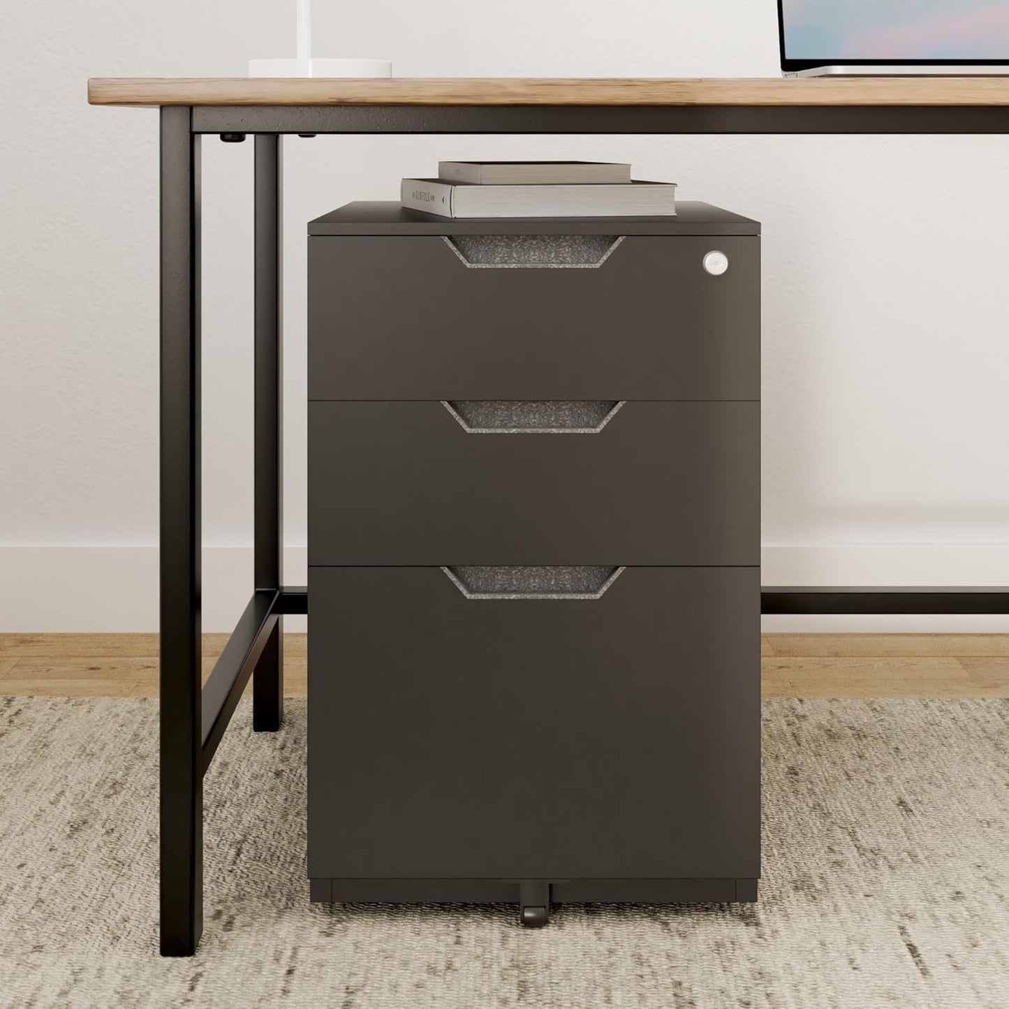 Amazon Basics 3 Drawer Mobile File Cabinet With Lock, Black