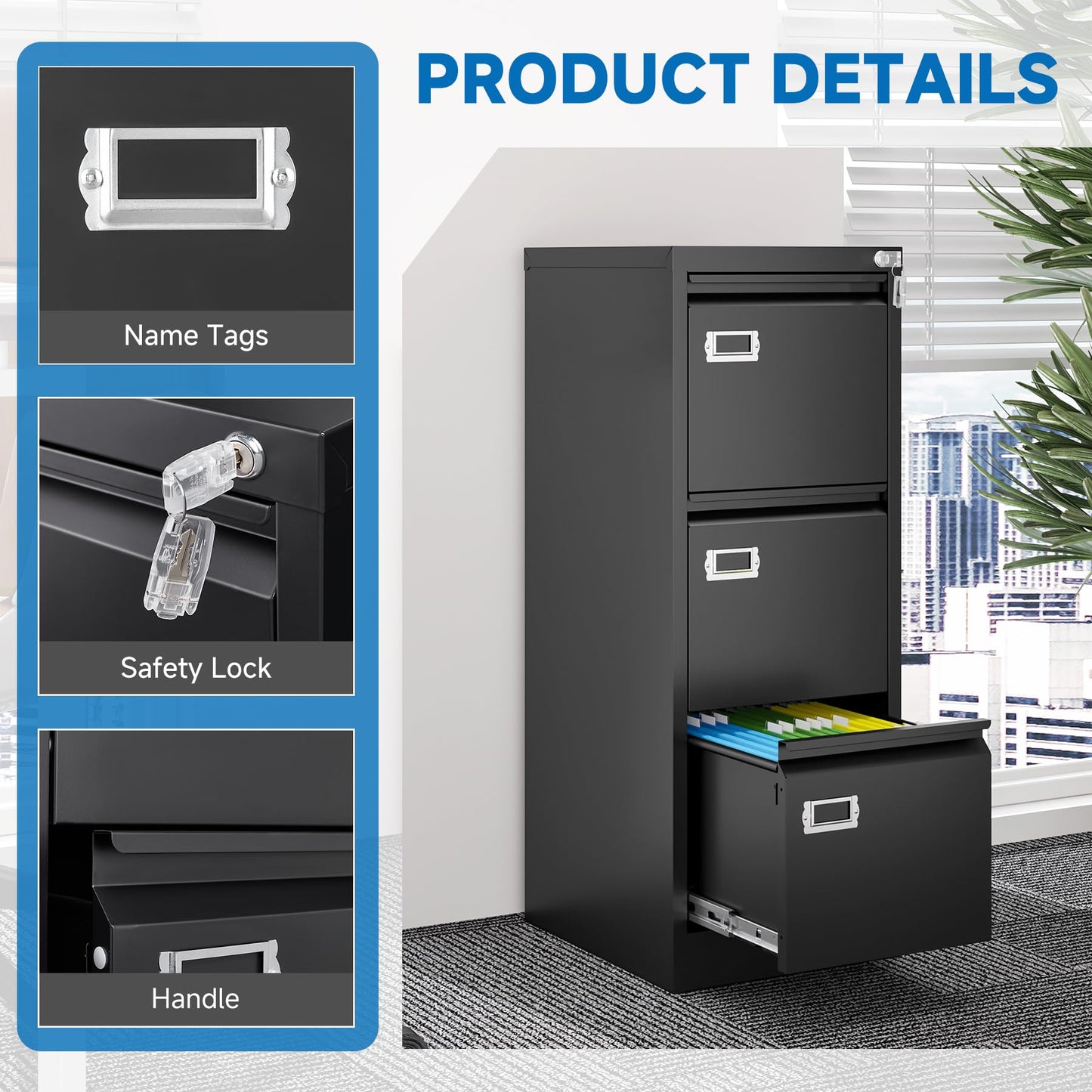 2-Drawer Vertical Locking File Cabinet, Steel, Letter Size