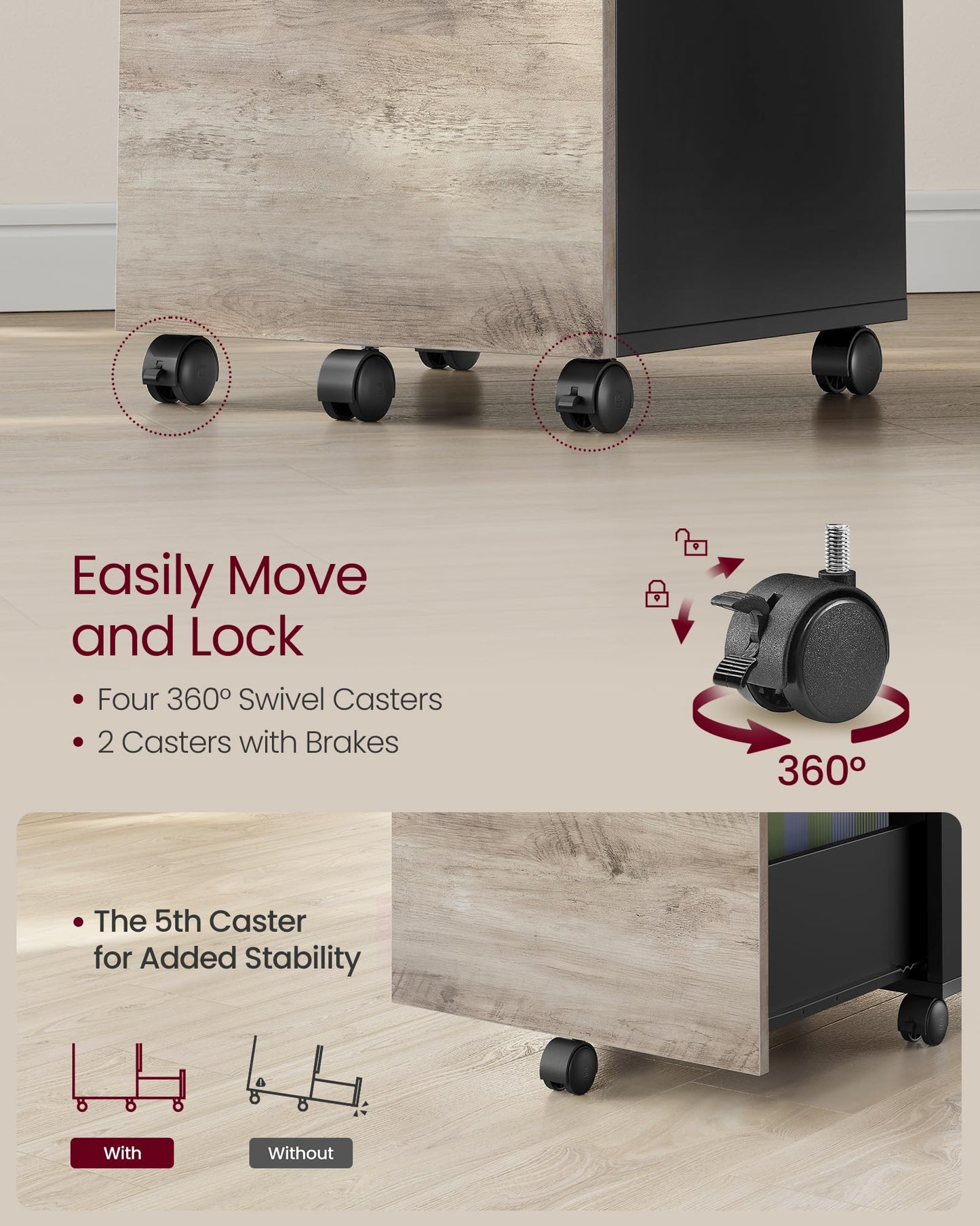 VASAGLE 2-Drawer Rolling File Cabinet, Snow White