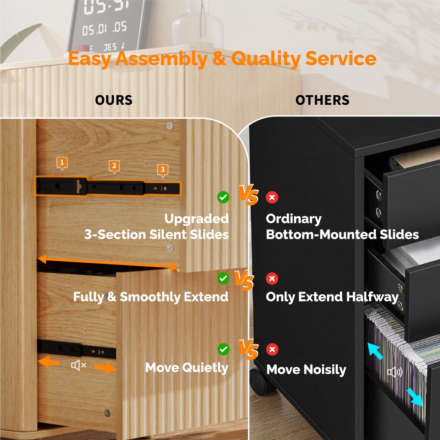 VINGLI 2 Drawer File Cabinet with Lock, Wood Rustic Gray Filing Cabinet