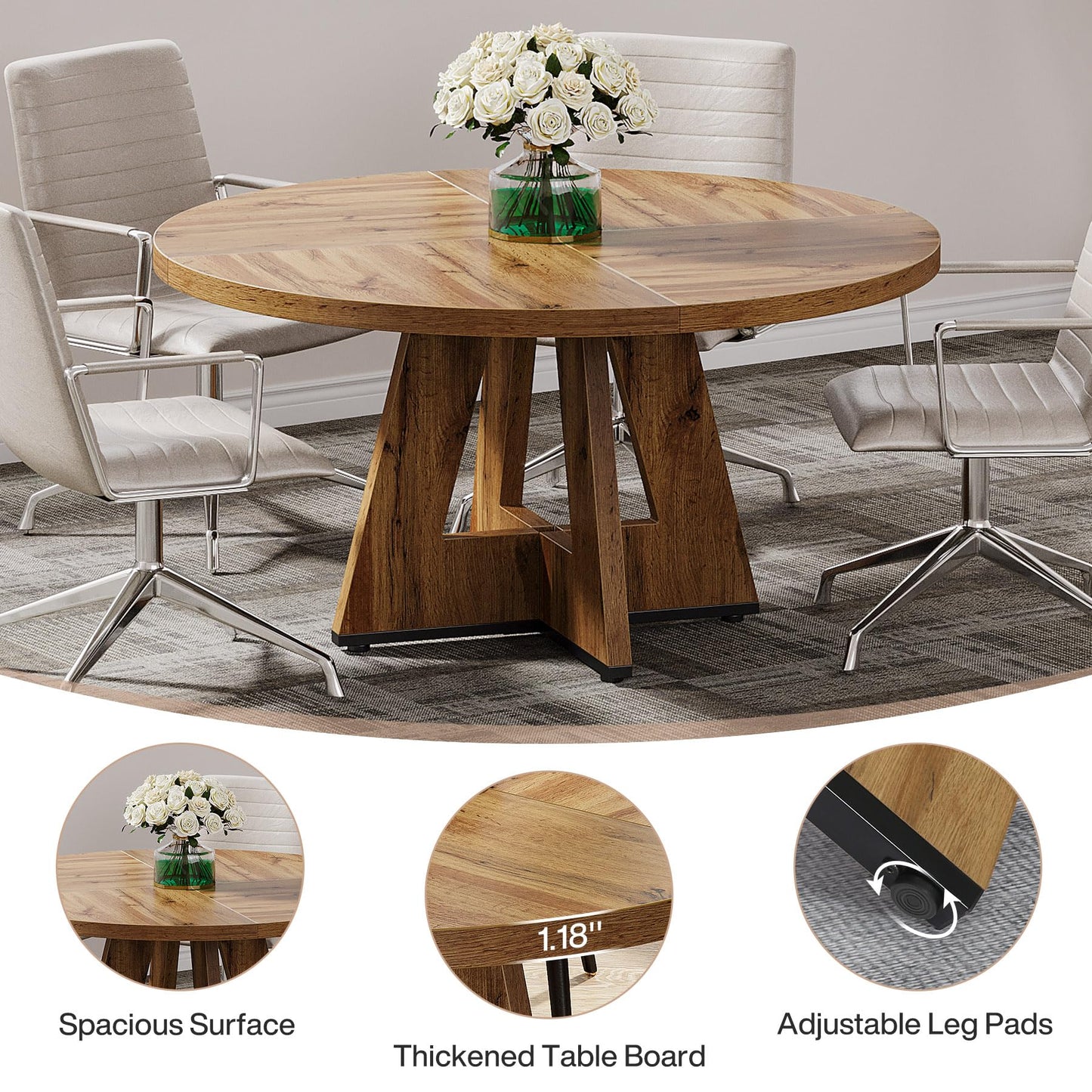 Tribesigns 47-Inch Round Conference Table  Wooden Meeting Room Table