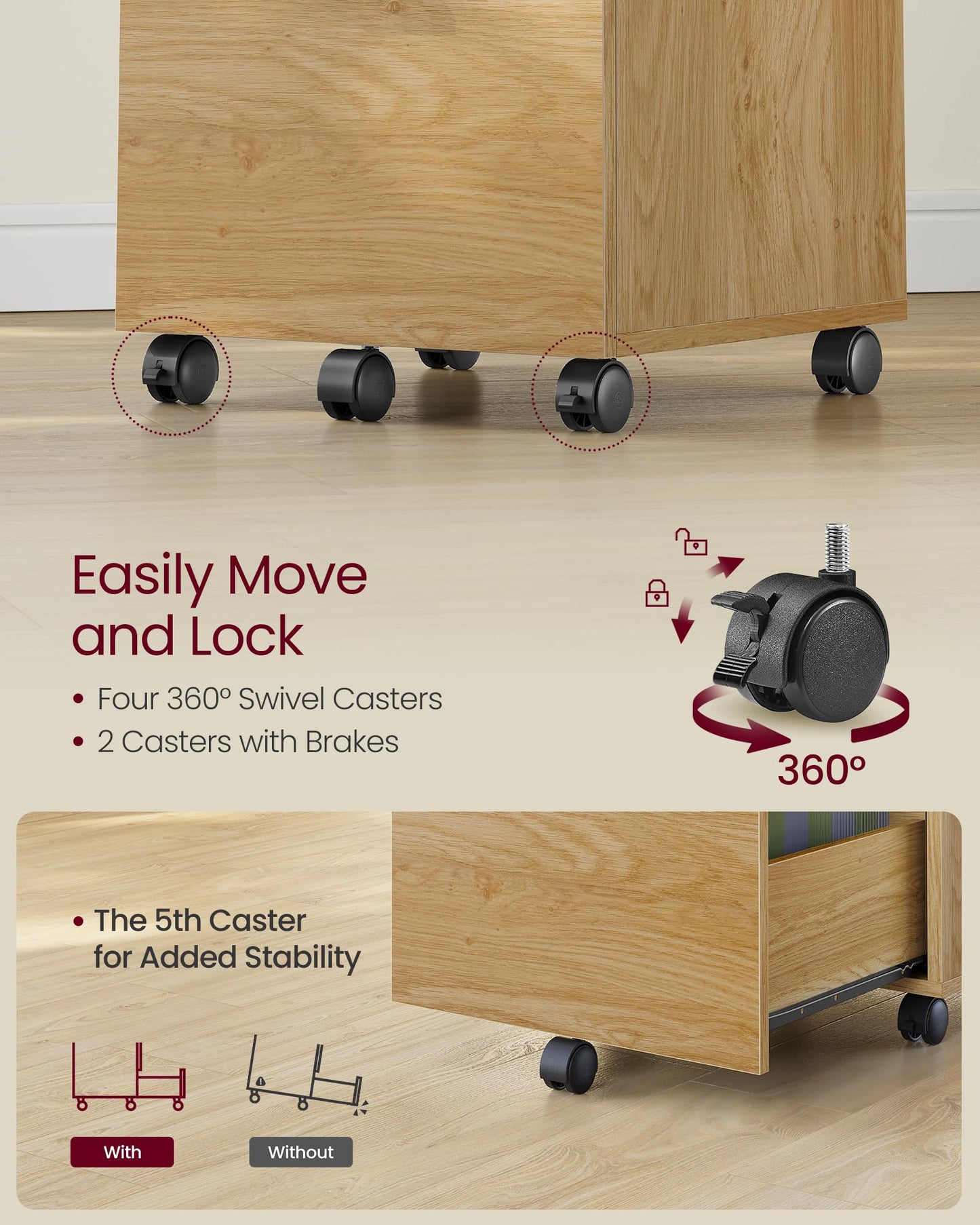 VASAGLE 2-Drawer Rolling File Cabinet, Snow White