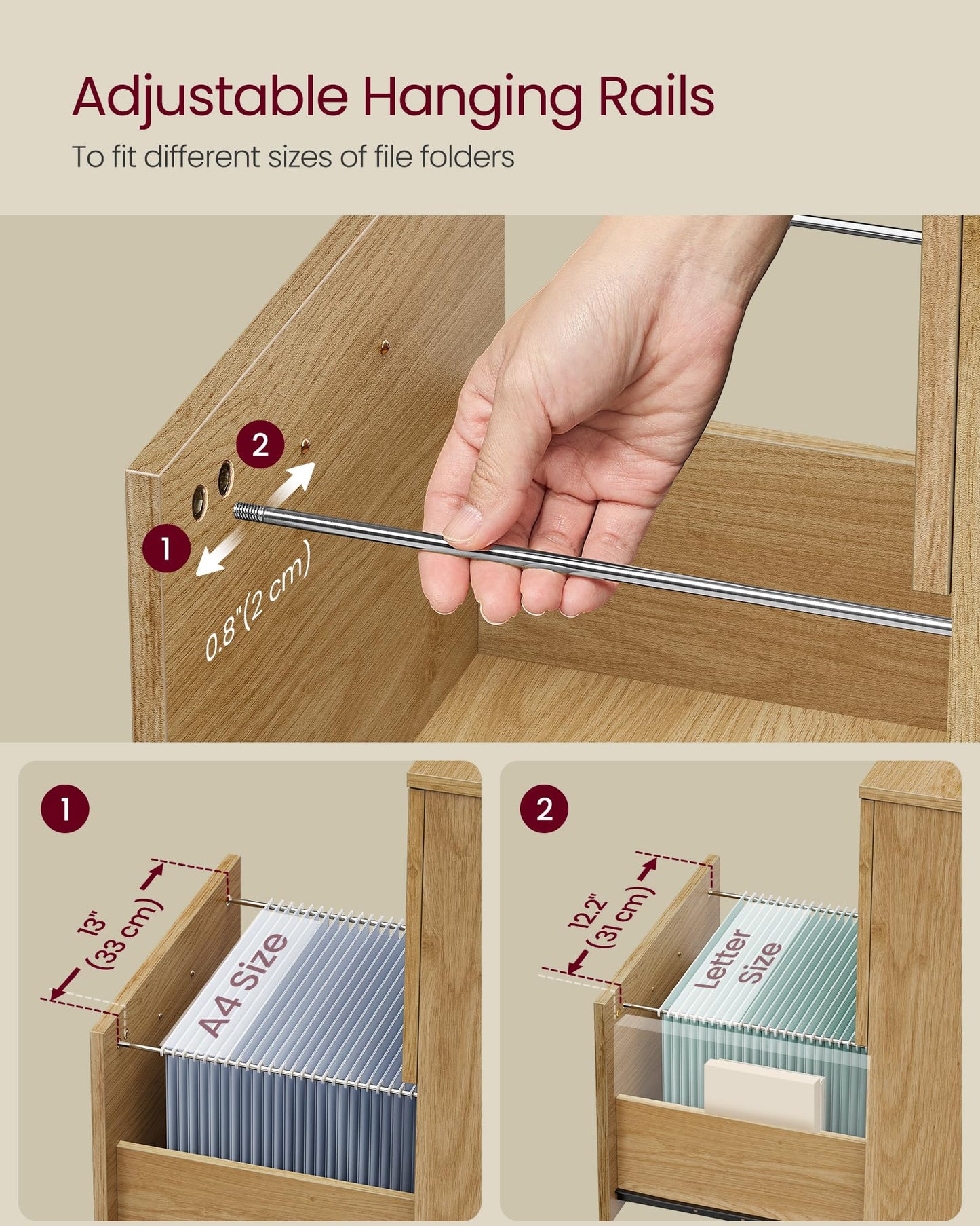 VASAGLE 2-Drawer Rolling File Cabinet, Snow White