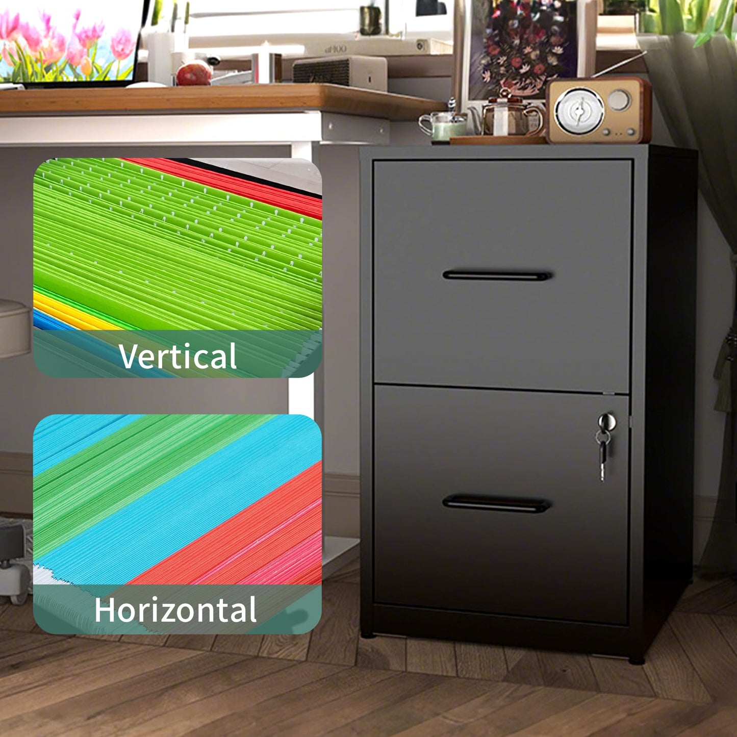 4-Drawer Metal Locking File Cabinet, Black, Vertical