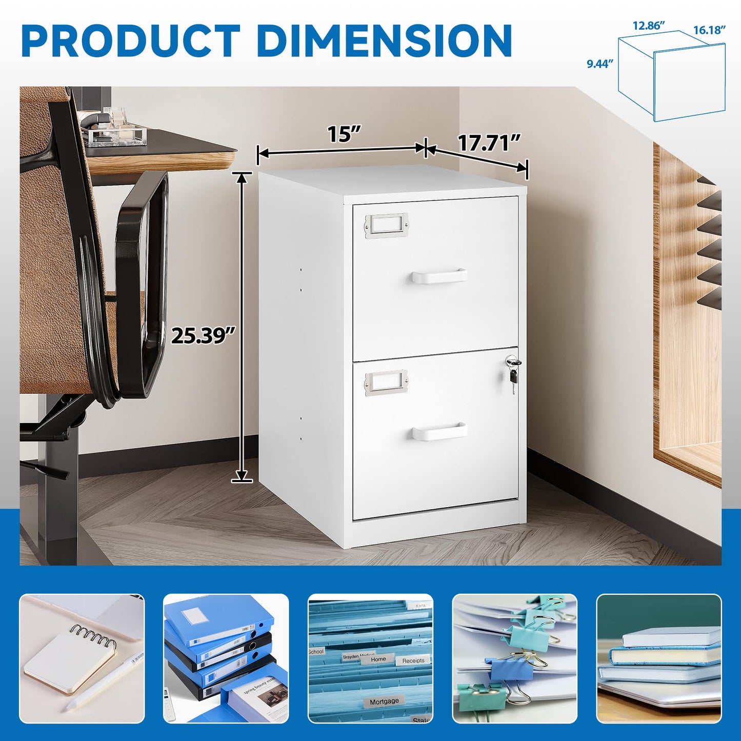 2-Drawer Vertical Locking File Cabinet, Steel, Letter Size