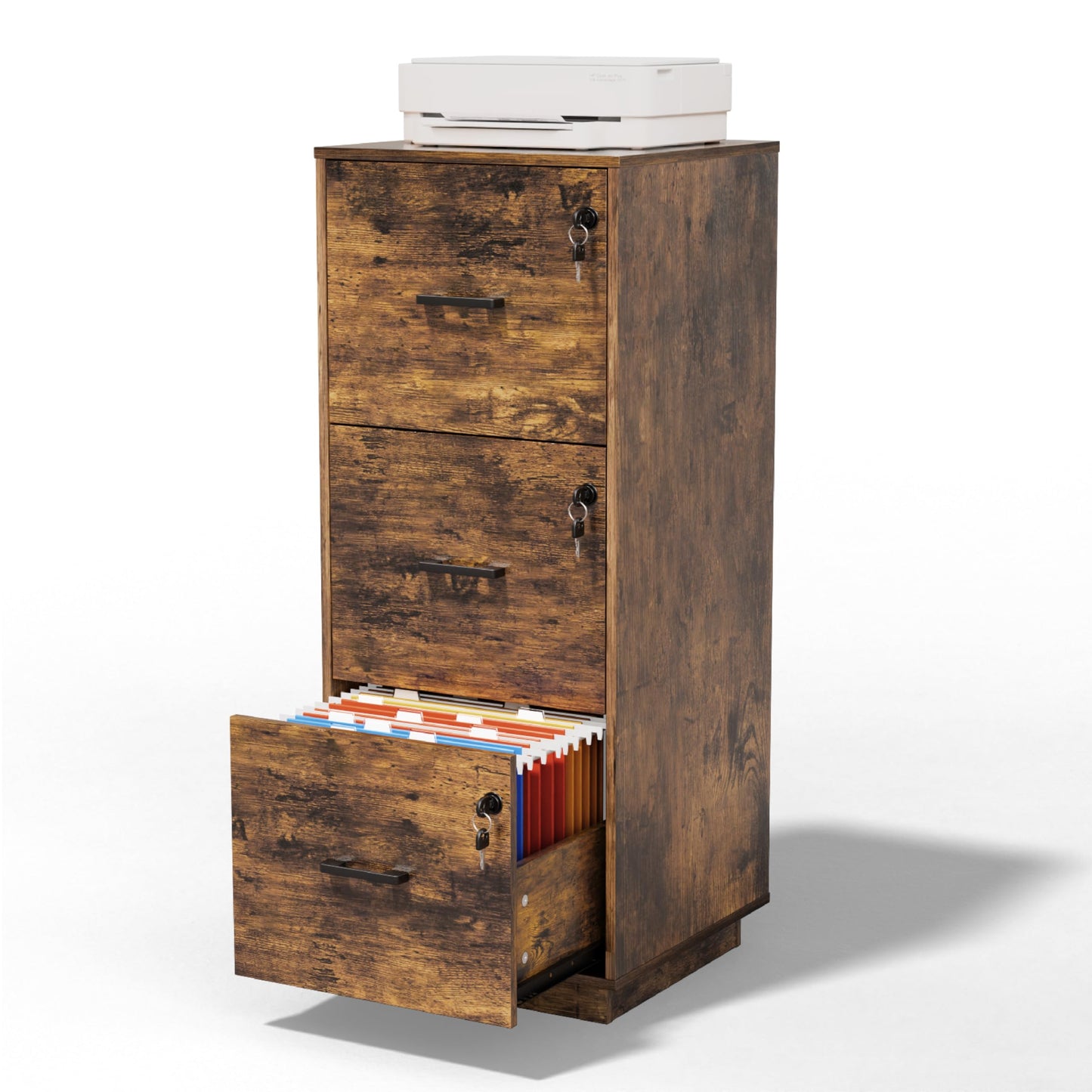 VINGLI 2 Drawer File Cabinet with Lock, Wood Rustic Gray Filing Cabinet