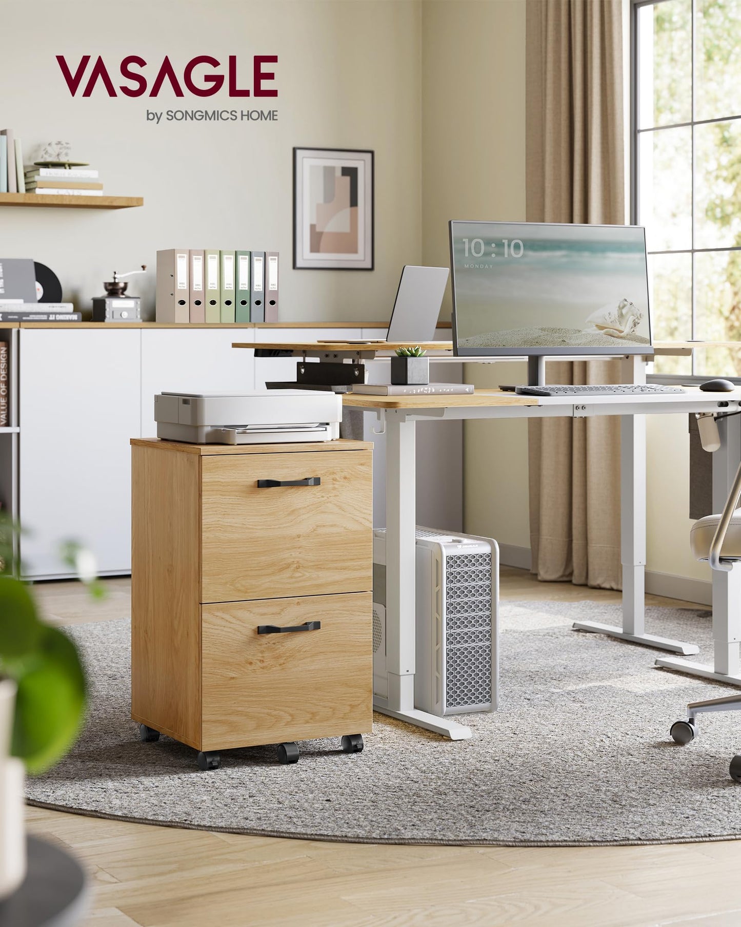 VASAGLE 2-Drawer Rolling File Cabinet, Snow White