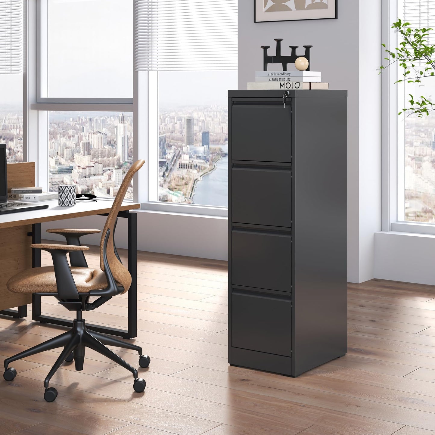 4-Drawer Metal Locking File Cabinet, Black, Vertical