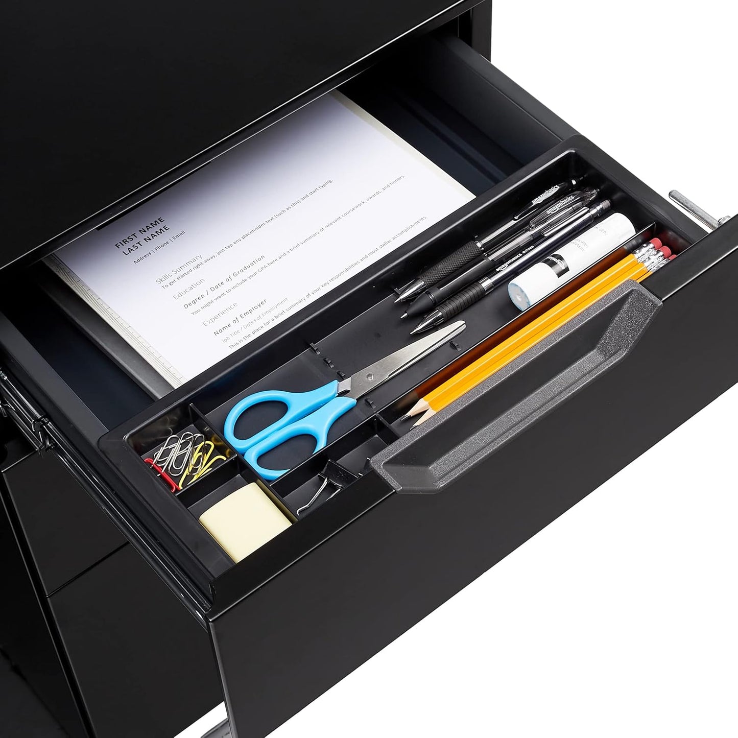 Amazon Basics 3 Drawer Mobile File Cabinet With Lock, Black