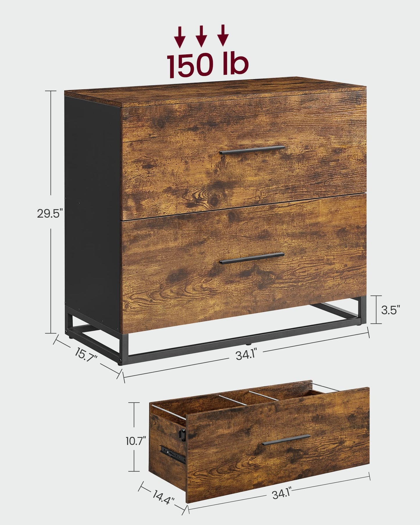 VASAGLE File Cabinet, 3 Drawers Filing Cabinet for Home Office