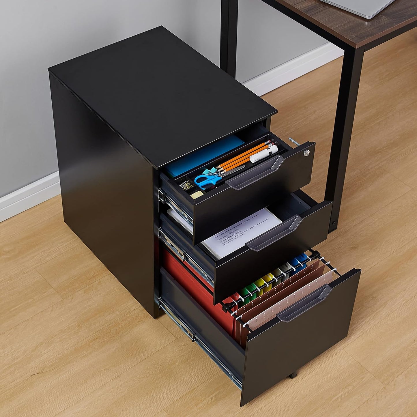 Amazon Basics 3 Drawer Mobile File Cabinet With Lock, Black