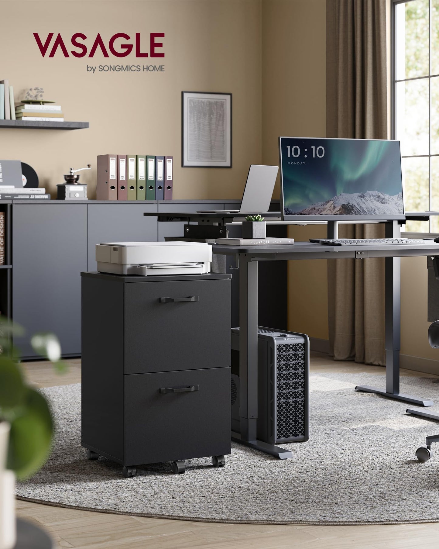 VASAGLE 2-Drawer Rolling File Cabinet, Snow White
