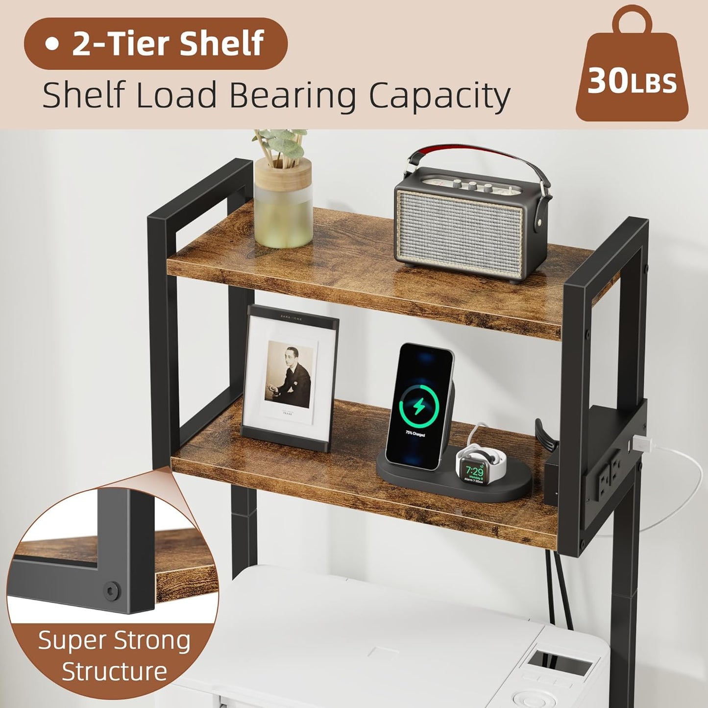 Small 3 Drawer File Cabinet with Charging Station