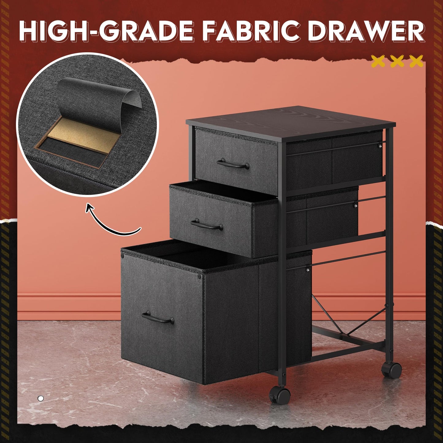 DEVAISE Mobile File Cabinet, Rolling Printer Stand with 3 Drawers
