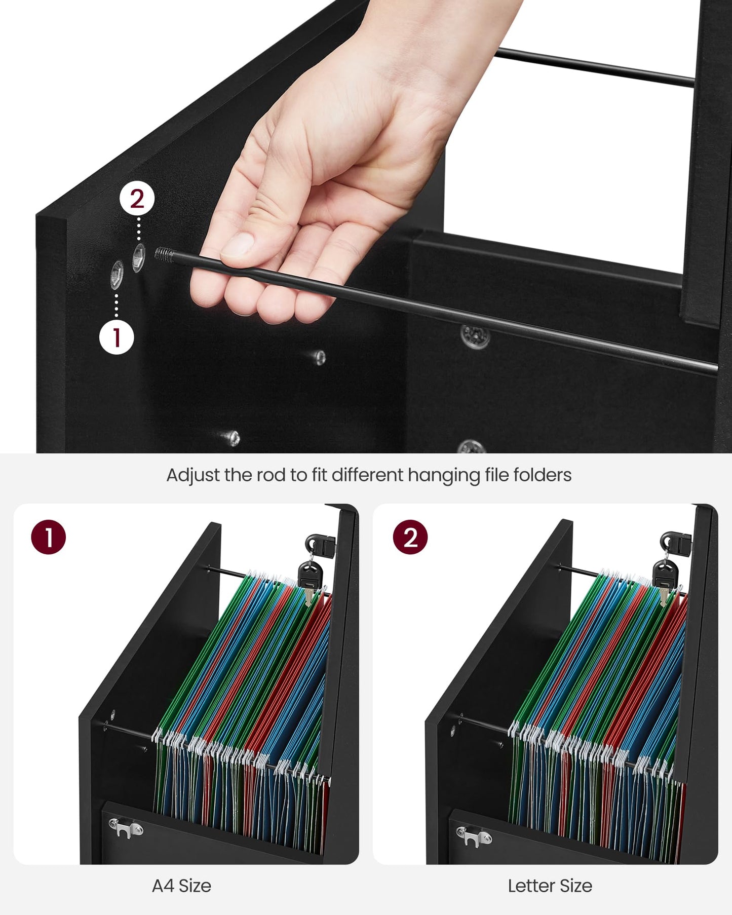 VASAGLE 2-Drawer Rolling File Cabinet, Snow White