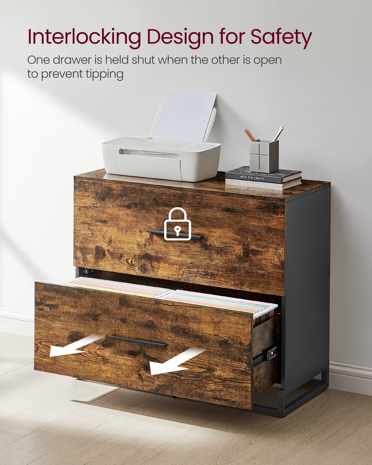 VASAGLE File Cabinet, 3 Drawers Filing Cabinet for Home Office