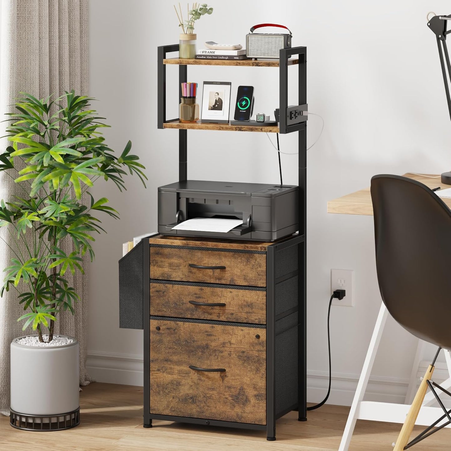Small 3 Drawer File Cabinet with Charging Station