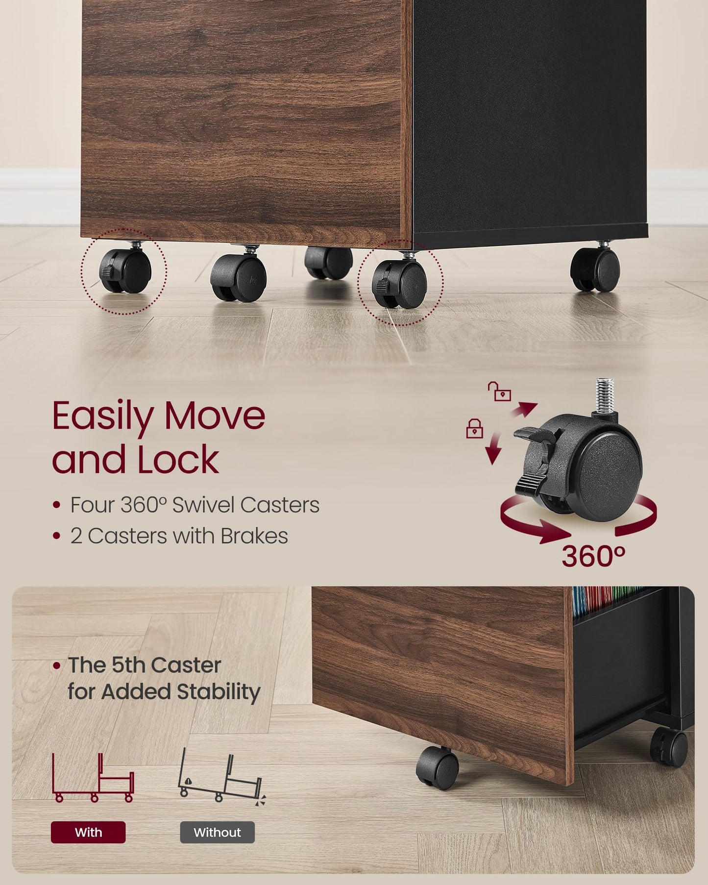 VASAGLE 2-Drawer Rolling File Cabinet, Snow White