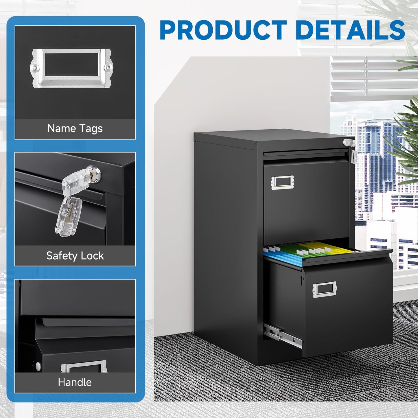 2-Drawer Vertical Locking File Cabinet, Steel, Letter Size