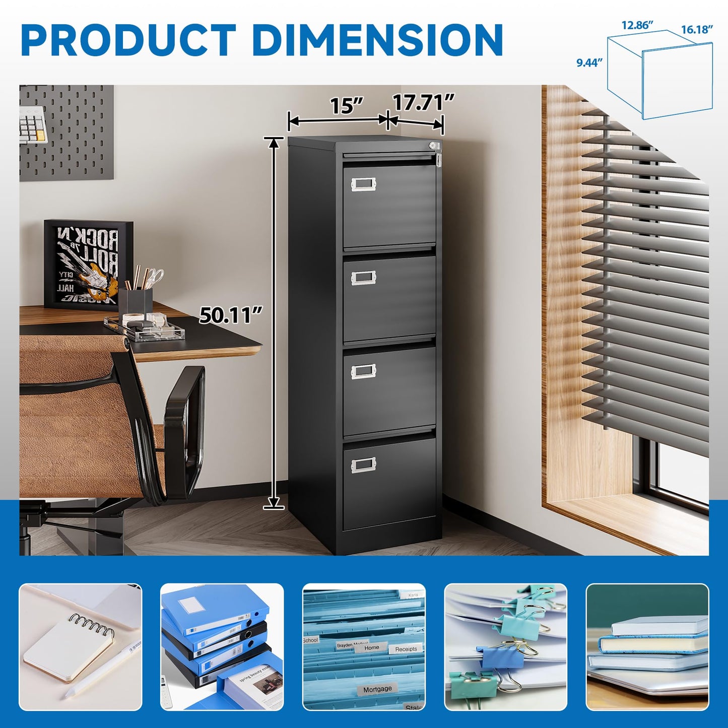 2-Drawer Vertical Locking File Cabinet, Steel, Letter Size