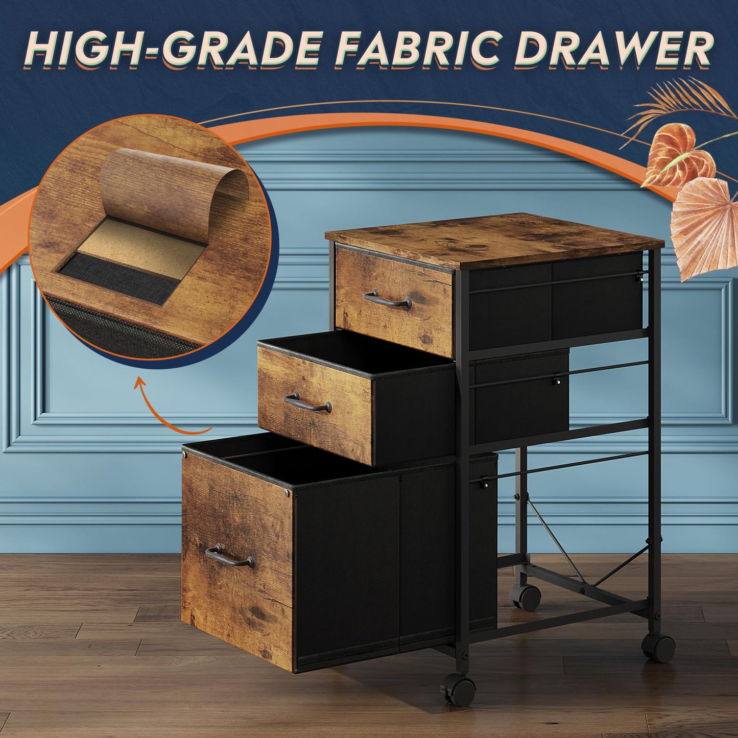 DEVAISE Mobile File Cabinet, Rolling Printer Stand with 3 Drawers