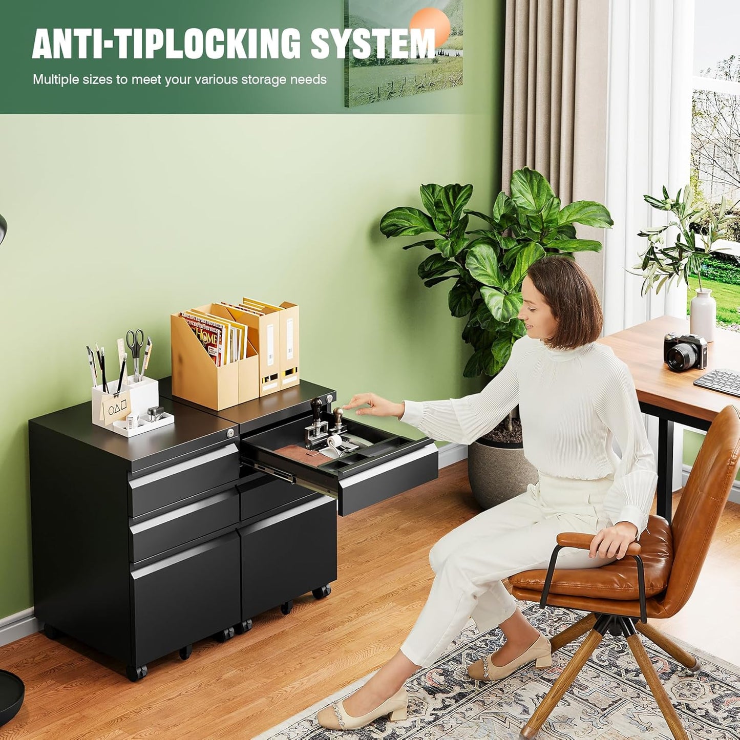 Letaya 3 Drawer Mobile File Cabinet with Lock