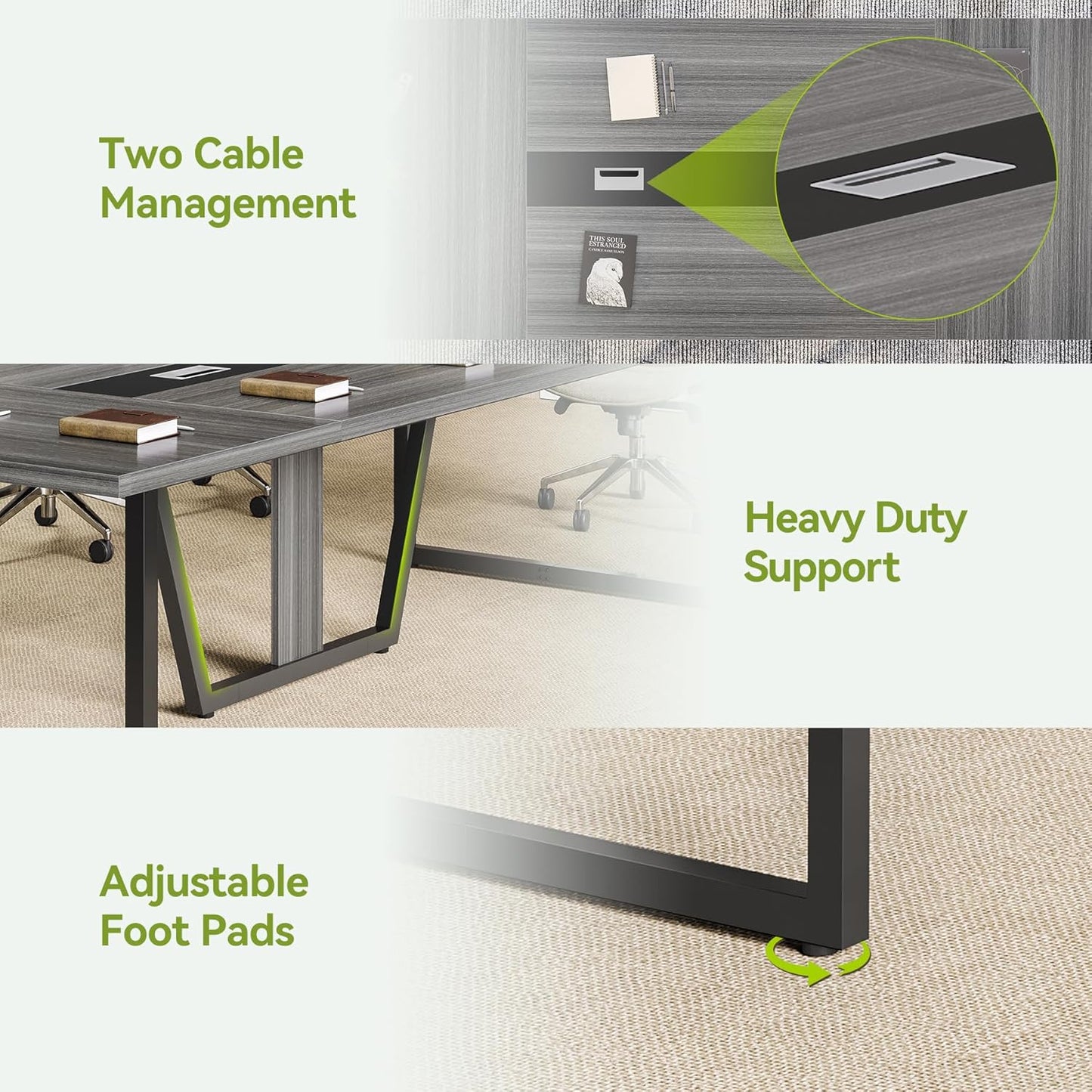 LITTLE TREE 8FT Conference Table for 10 People, Large Meeting Table