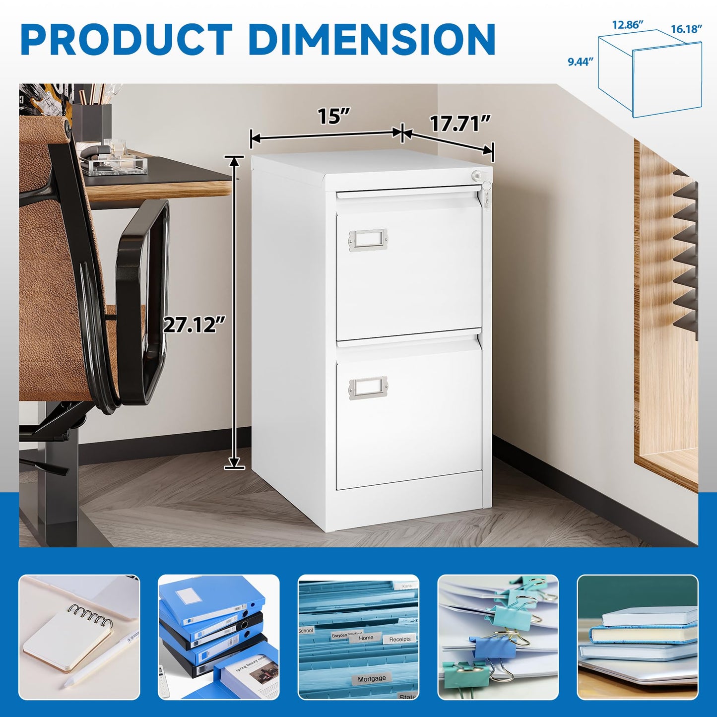 2-Drawer Vertical Locking File Cabinet, Steel, Letter Size